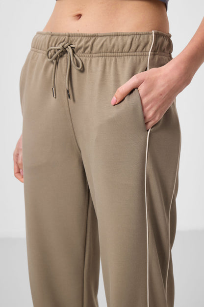 Dark Beige Soft Textured Side Panel Detailed Wide Leg Women's Palazzo Trousers - 94669