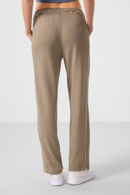 Dark Beige Soft Textured Side Panel Detailed Wide Leg Women's Palazzo Trousers - 94669