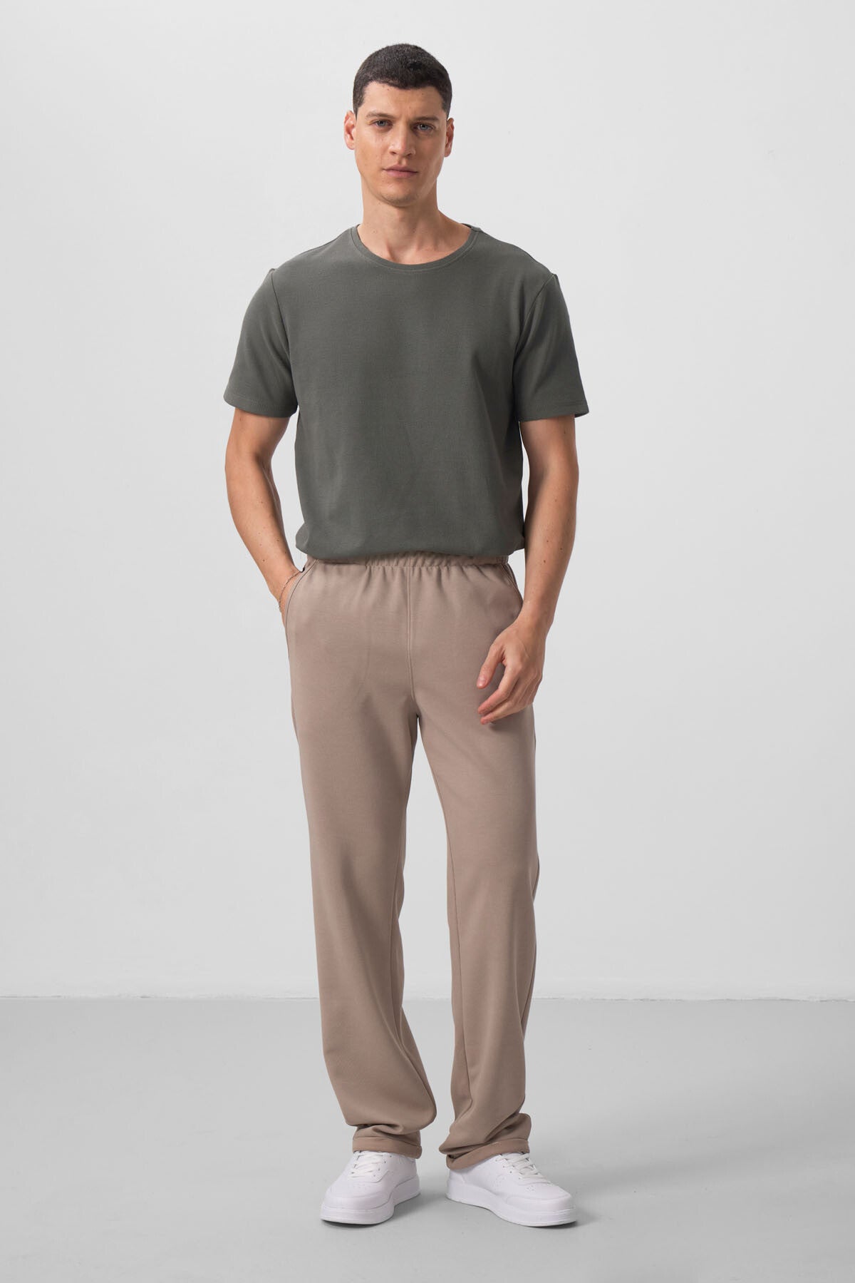 Dark Beige Textured Surface Comfort Fit Palazzo Men's Trousers - 82164