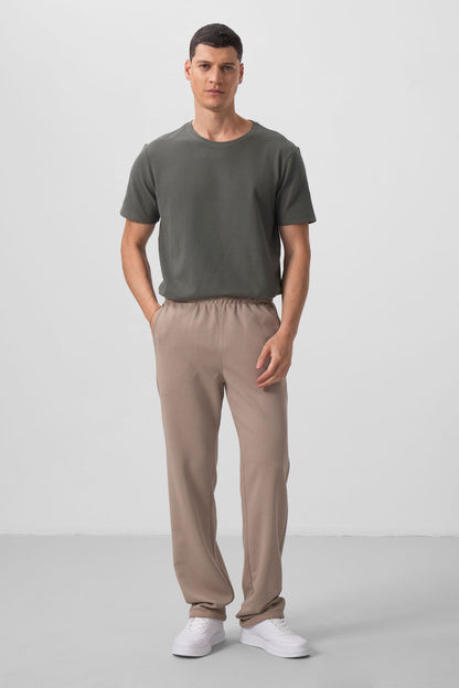Dark Beige Textured Surface Comfort Fit Palazzo Men's Trousers - 82164
