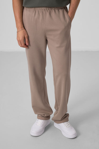 Dark Beige Textured Surface Comfort Fit Palazzo Men's Trousers - 82164