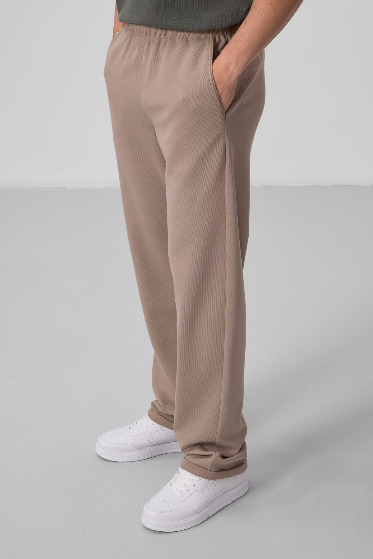 Dark Beige Textured Surface Comfort Fit Palazzo Men's Trousers - 82164