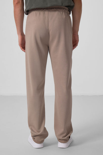 Dark Beige Textured Surface Comfort Fit Palazzo Men's Trousers - 82164