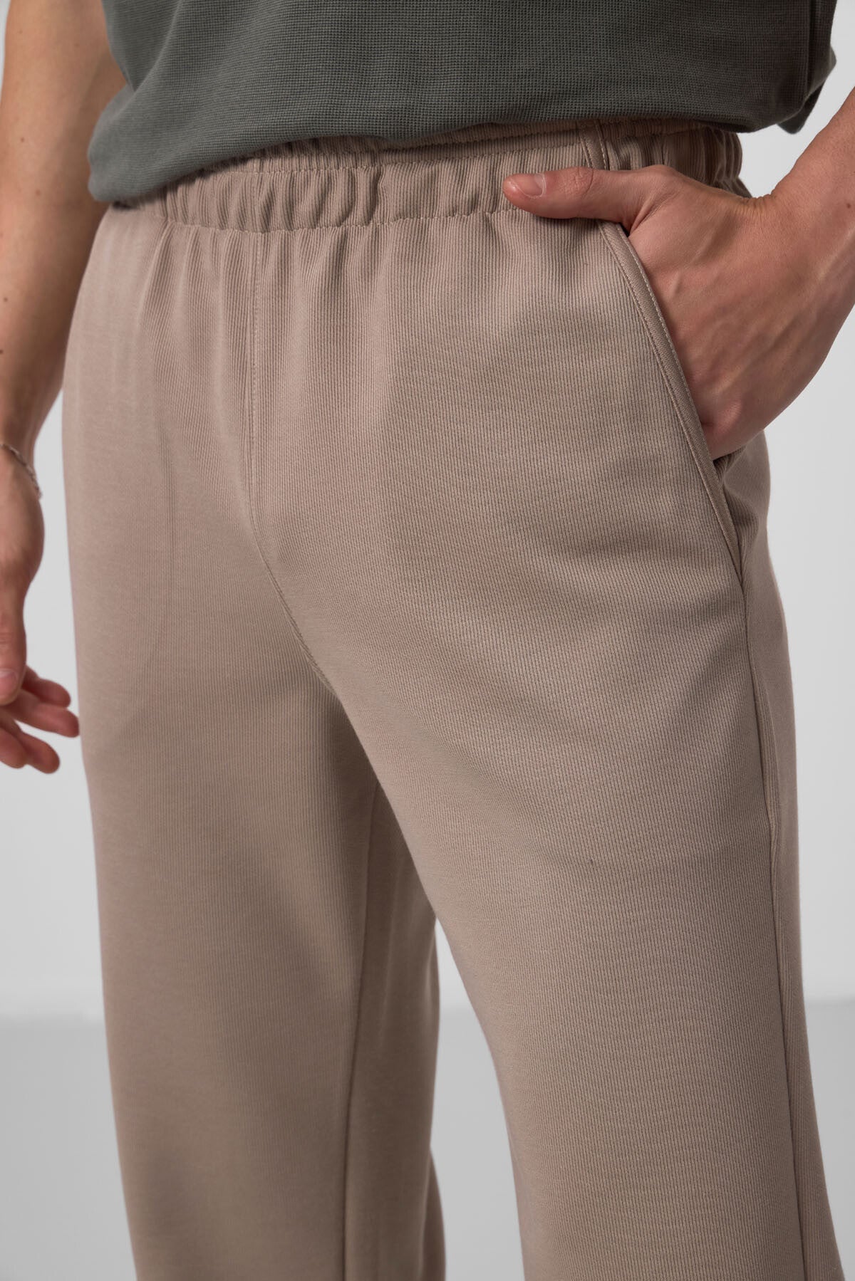 Dark Beige Textured Surface Comfort Fit Palazzo Men's Trousers - 82164