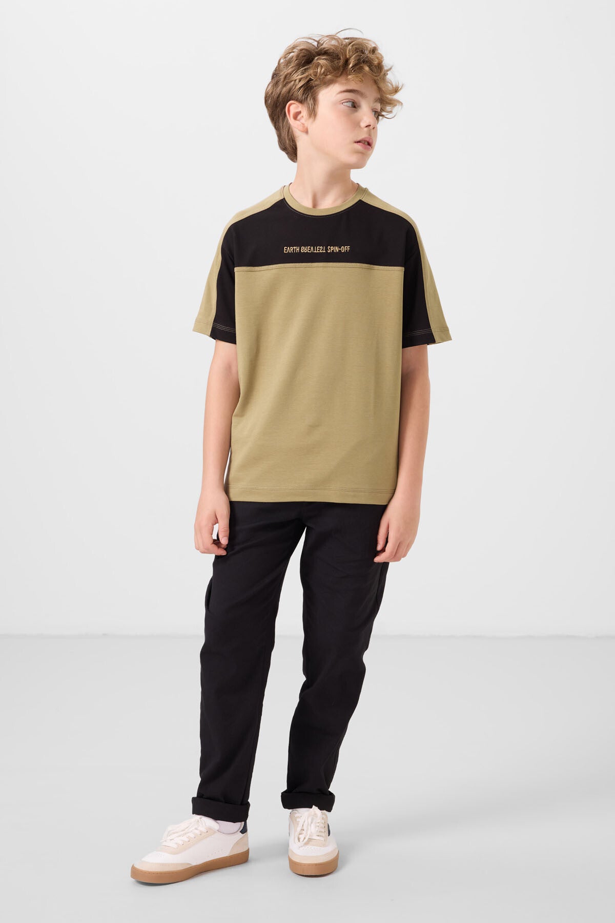 Beige cotton oversized fitted embroidered T-Shirt - 11290