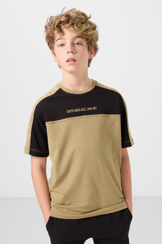 Beige cotton oversized fitted embroidered T-Shirt - 11290