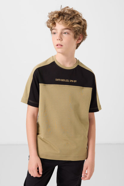 Beige cotton oversized fitted embroidered T-Shirt - 11290