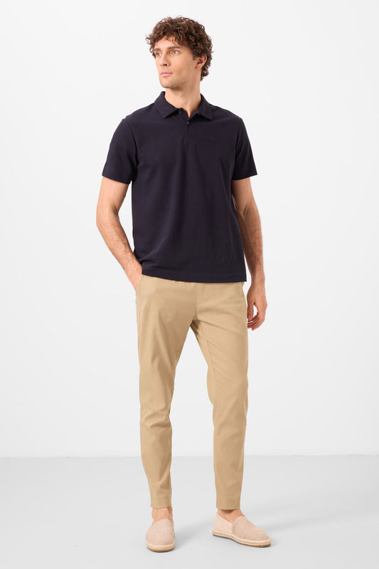 Beige Standard Fit woven lightweight elastic Chino Men's trousers - 82177