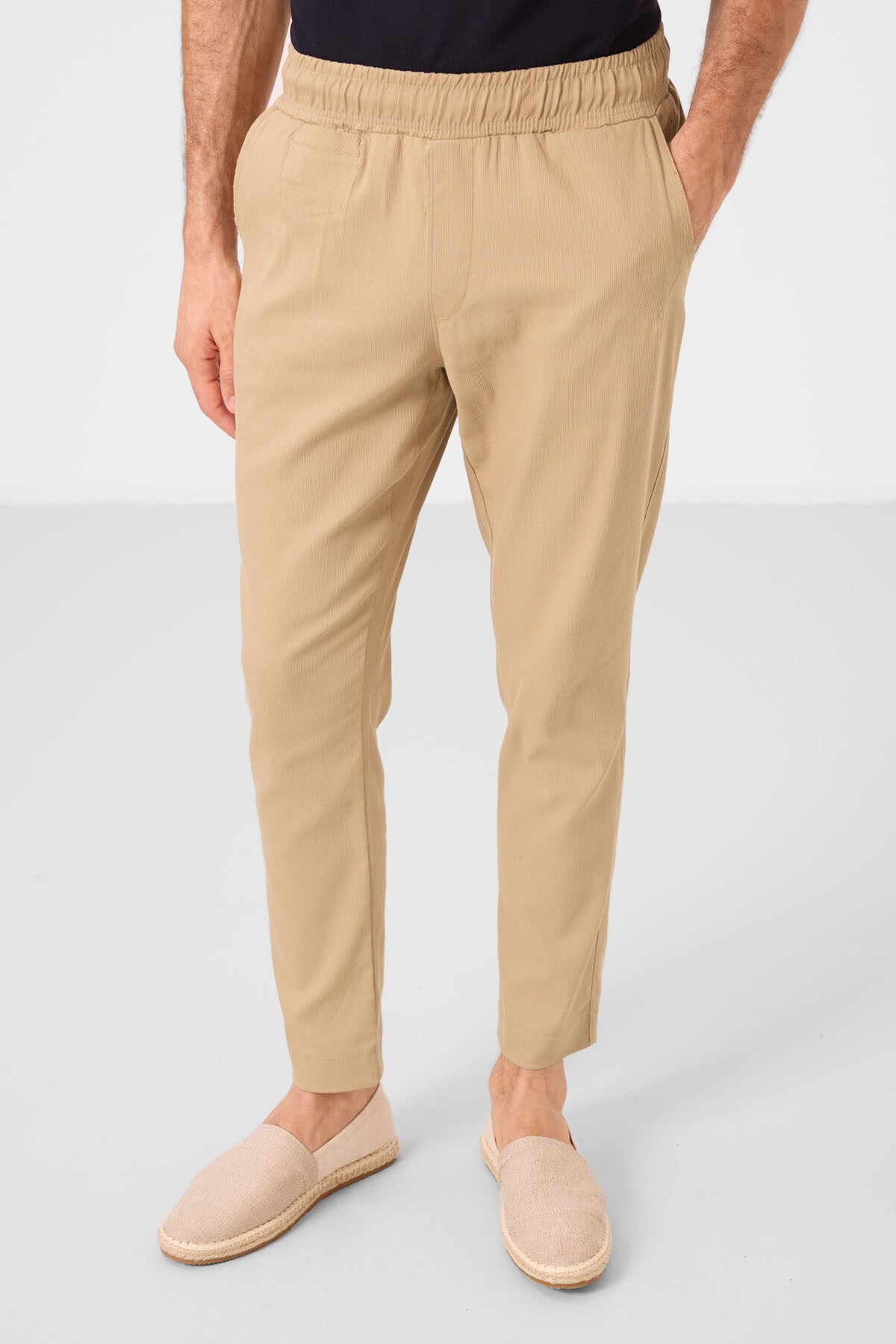 Beige Standard Fit woven lightweight elastic Chino Men's trousers - 82177