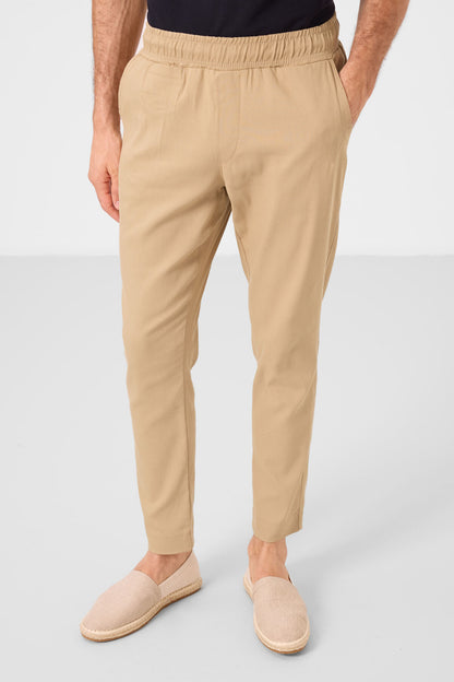 Beige Standard Fit woven lightweight elastic Chino Men's trousers - 82177