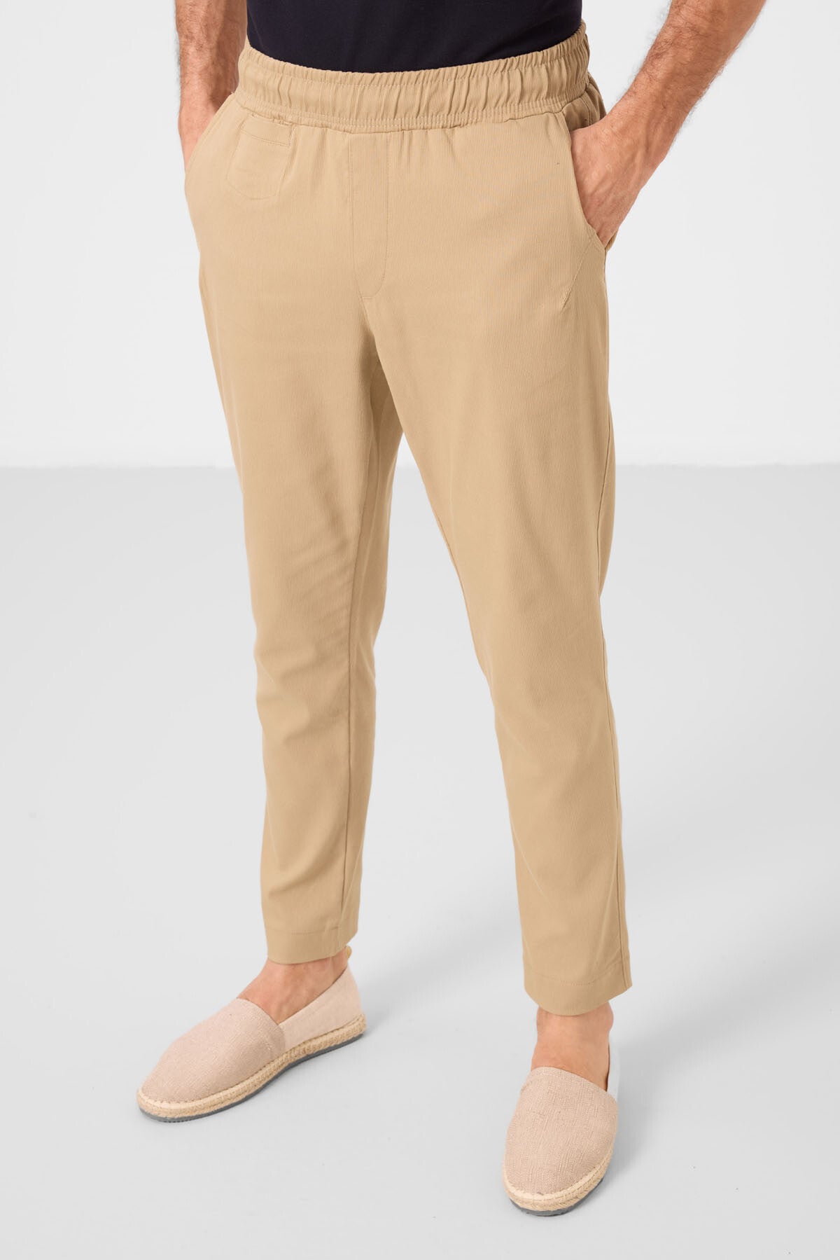 Beige Standard Fit woven lightweight elastic Chino Men's trousers - 82177
