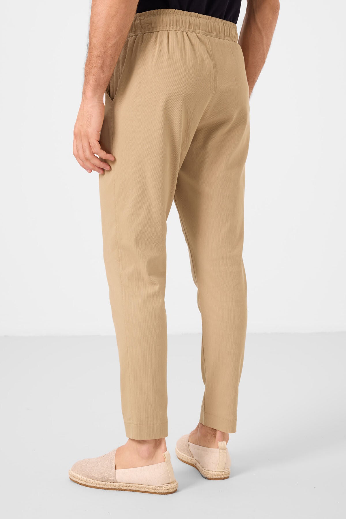 Beige Standard Fit woven lightweight elastic Chino Men's trousers - 82177