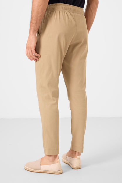Beige Standard Fit woven lightweight elastic Chino Men's trousers - 82177