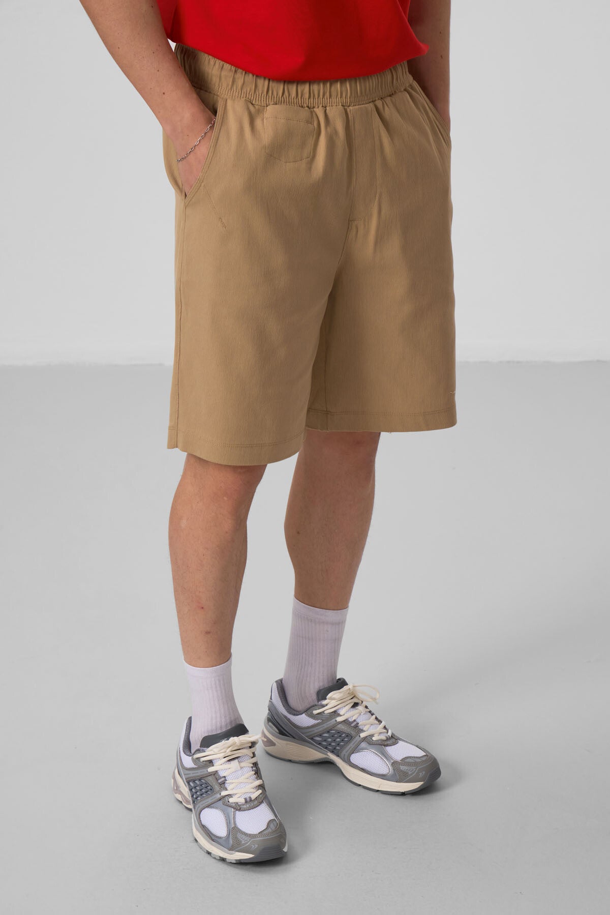 Dark Beige Standard Fit Woven Lightly Stretch Chino Men's Shorts - 81290