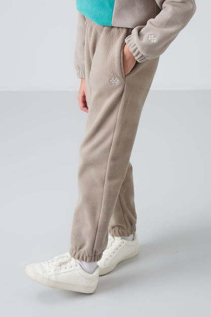 Dark Beige Thick Soft Textured Standard Fit Embroidered Fleece Girls' Tracksuit Bottom - 75155