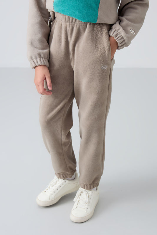 Dark Beige Thick Soft Textured Standard Fit Embroidered Fleece Girls' Tracksuit Bottom - 75155