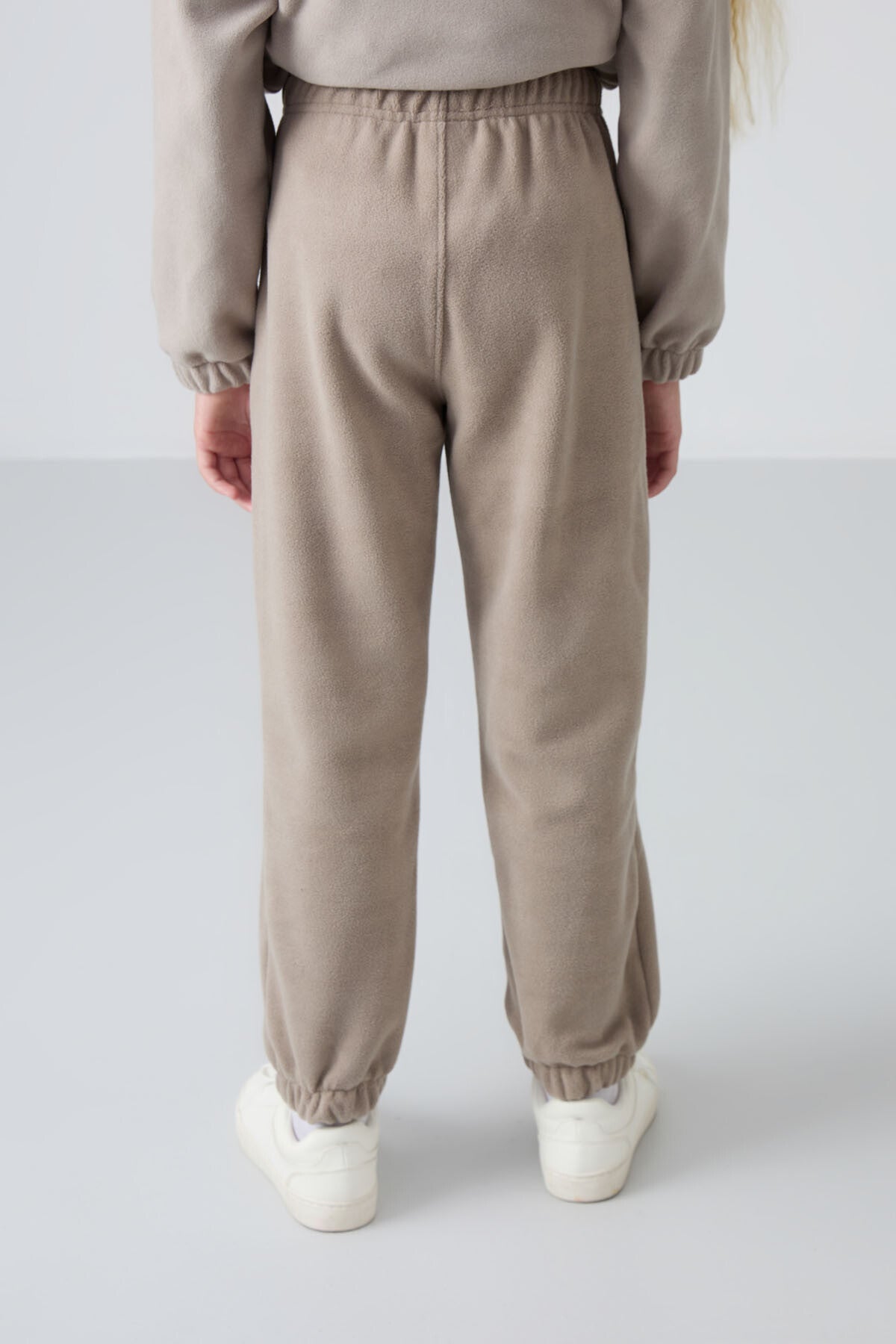 Dark Beige Thick Soft Textured Standard Fit Embroidered Fleece Girls' Tracksuit Bottom - 75155