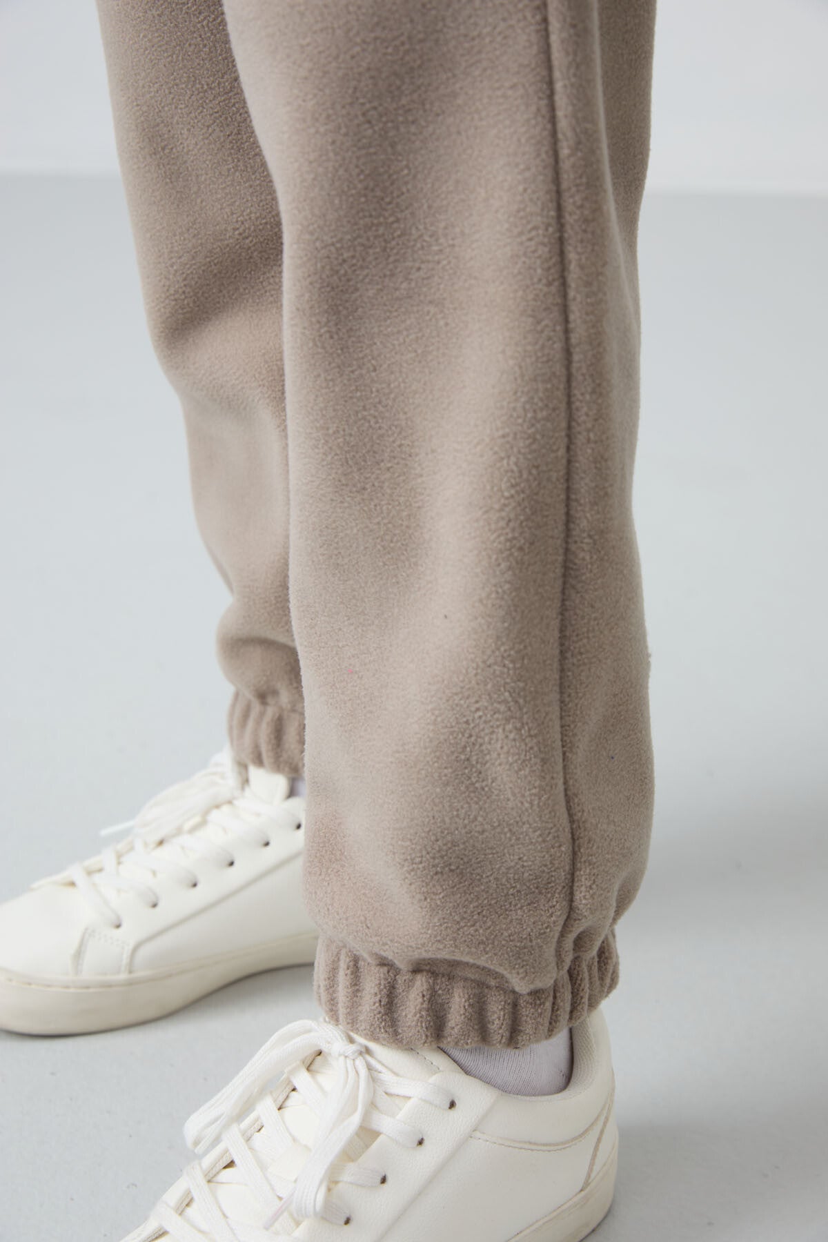 Dark Beige Thick Soft Textured Standard Fit Embroidered Fleece Girls' Tracksuit Bottom - 75155