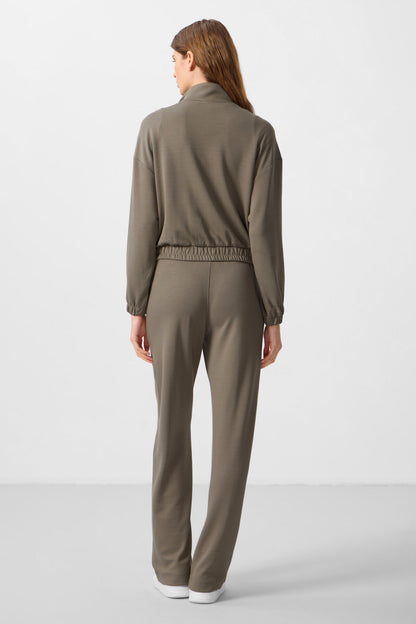 Dark Beige Soft Textured High Collar Oversize Elastane Women's Tracksuit Set - 95349