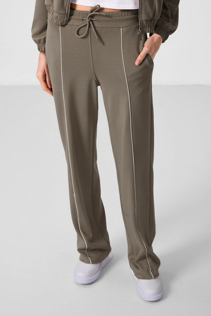 Dark Beige Soft Textured High Collar Oversize Elastane Women's Tracksuit Set - 95349