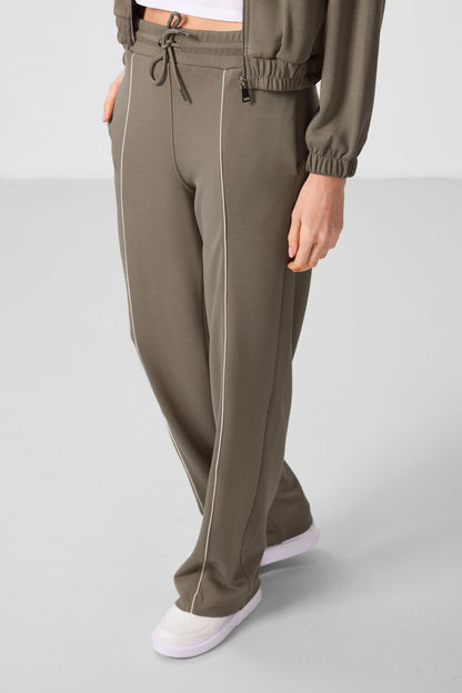 Dark Beige Soft Textured High Collar Oversize Elastane Women's Tracksuit Set - 95349