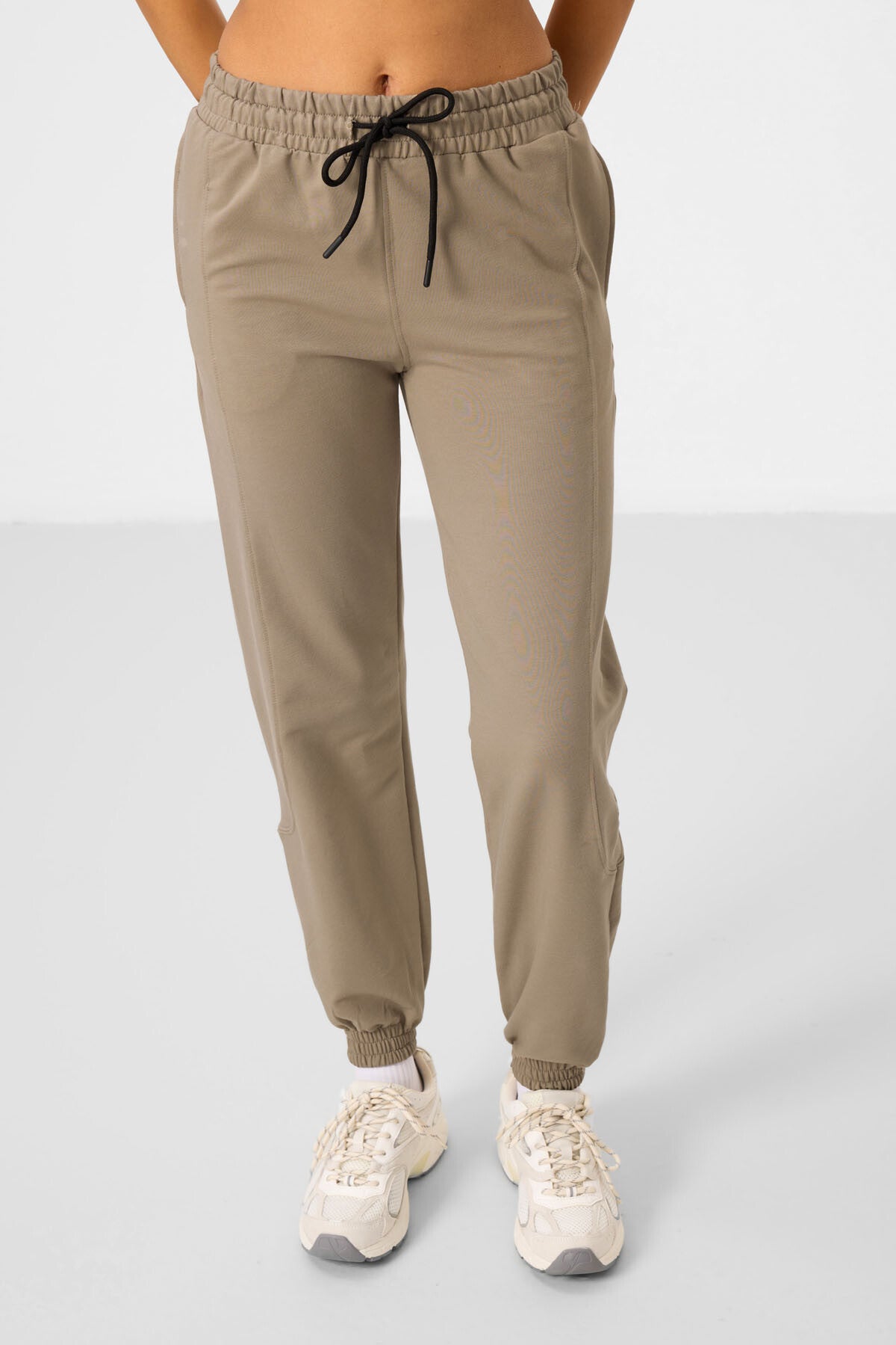 Dark Beige O Collar Basic Oversize Women's Tracksuit Tunic Set - 95347