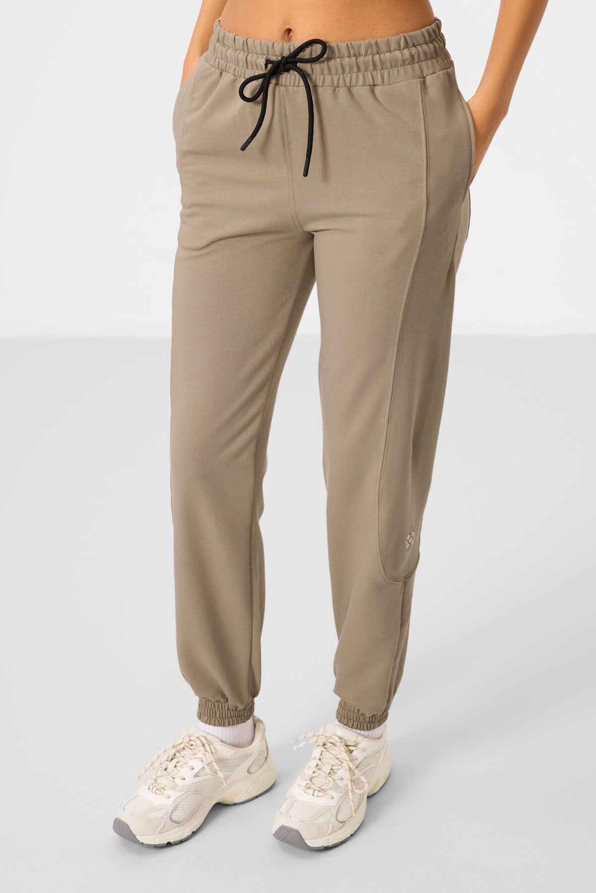 Dark Beige O Collar Basic Oversize Women's Tracksuit Tunic Set - 95347