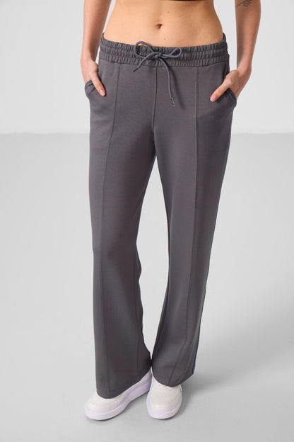 Dark Grey Soft Textured Pocket Detailed Front Stitch Women's Palazzo Trousers - 94670