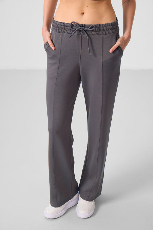 Dark Grey Soft Textured Pocket Detailed Front Stitch Women's Palazzo Trousers - 94670