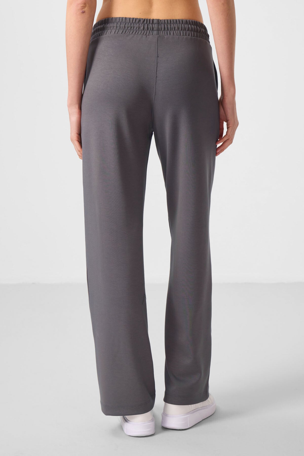 Dark Grey Soft Textured Pocket Detailed Front Stitch Women's Palazzo Trousers - 94670