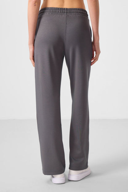 Dark Grey Soft Textured Pocket Detailed Front Stitch Women's Palazzo Trousers - 94670