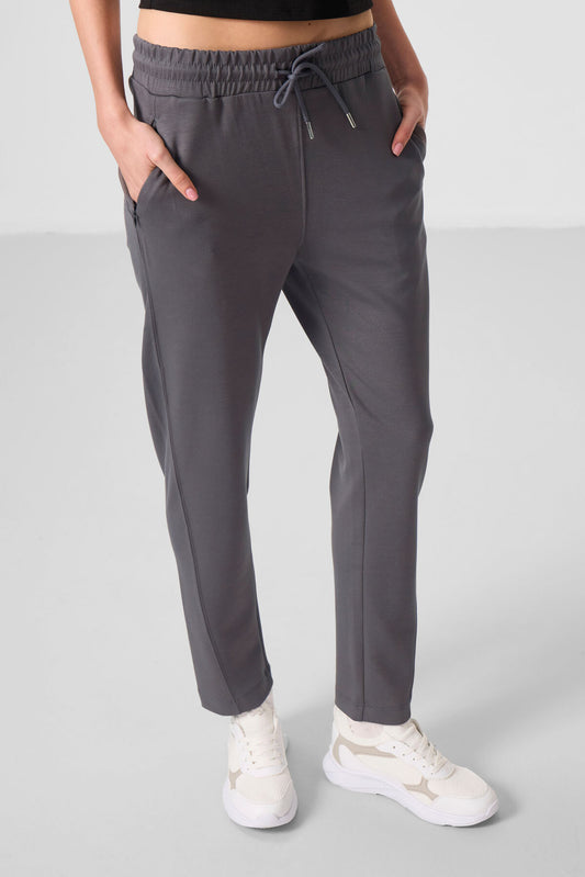 Dark Grey Soft Textured Hidden Zipper Slim Leg Women's Trousers - 94668