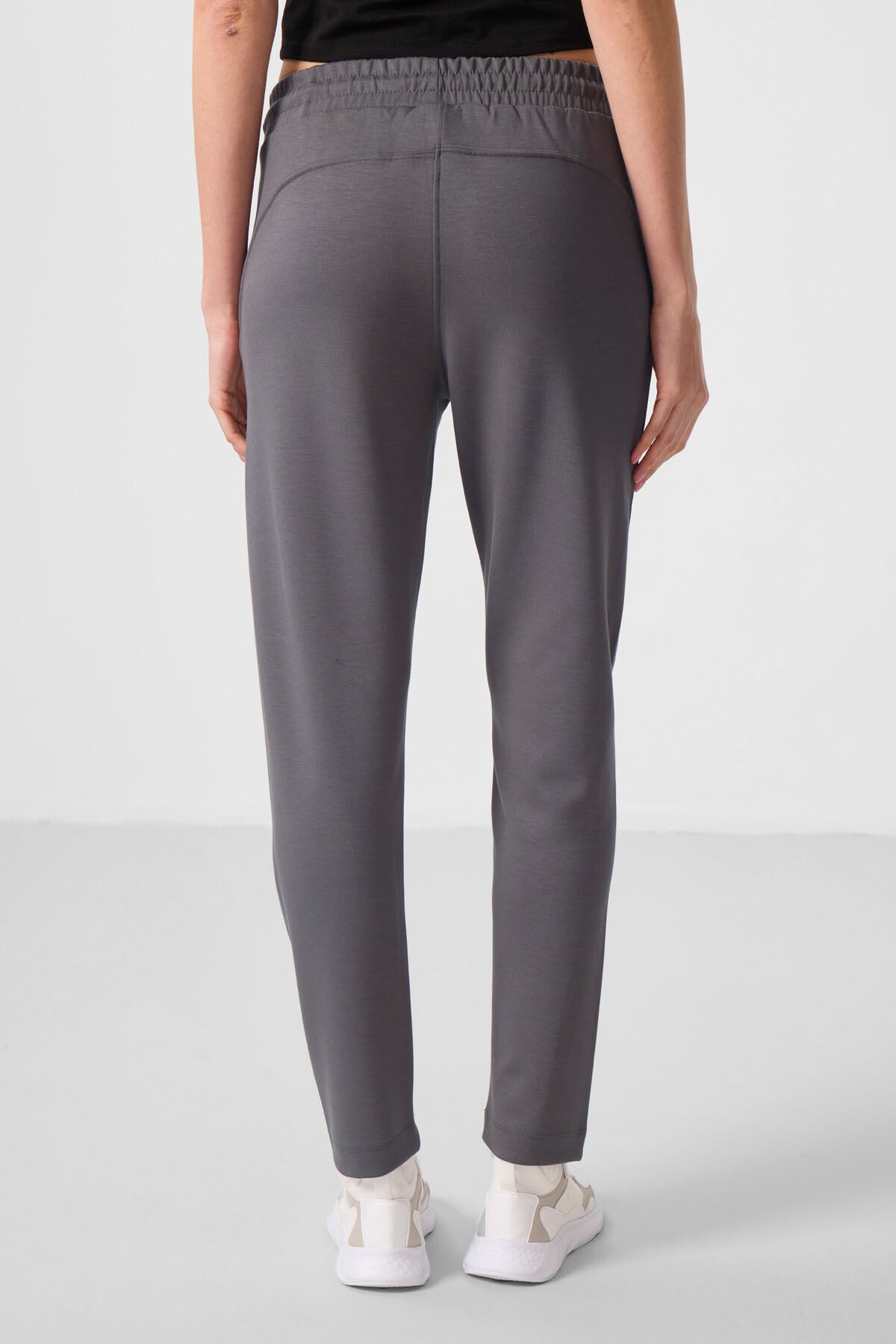Dark Grey Soft Textured Hidden Zipper Slim Leg Women's Trousers - 94668