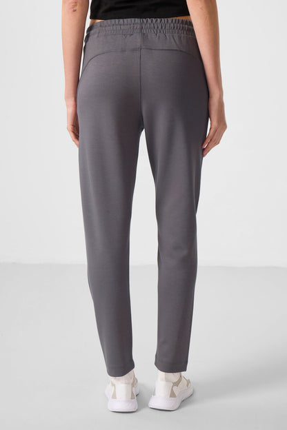 Dark Grey Soft Textured Hidden Zipper Slim Leg Women's Trousers - 94668