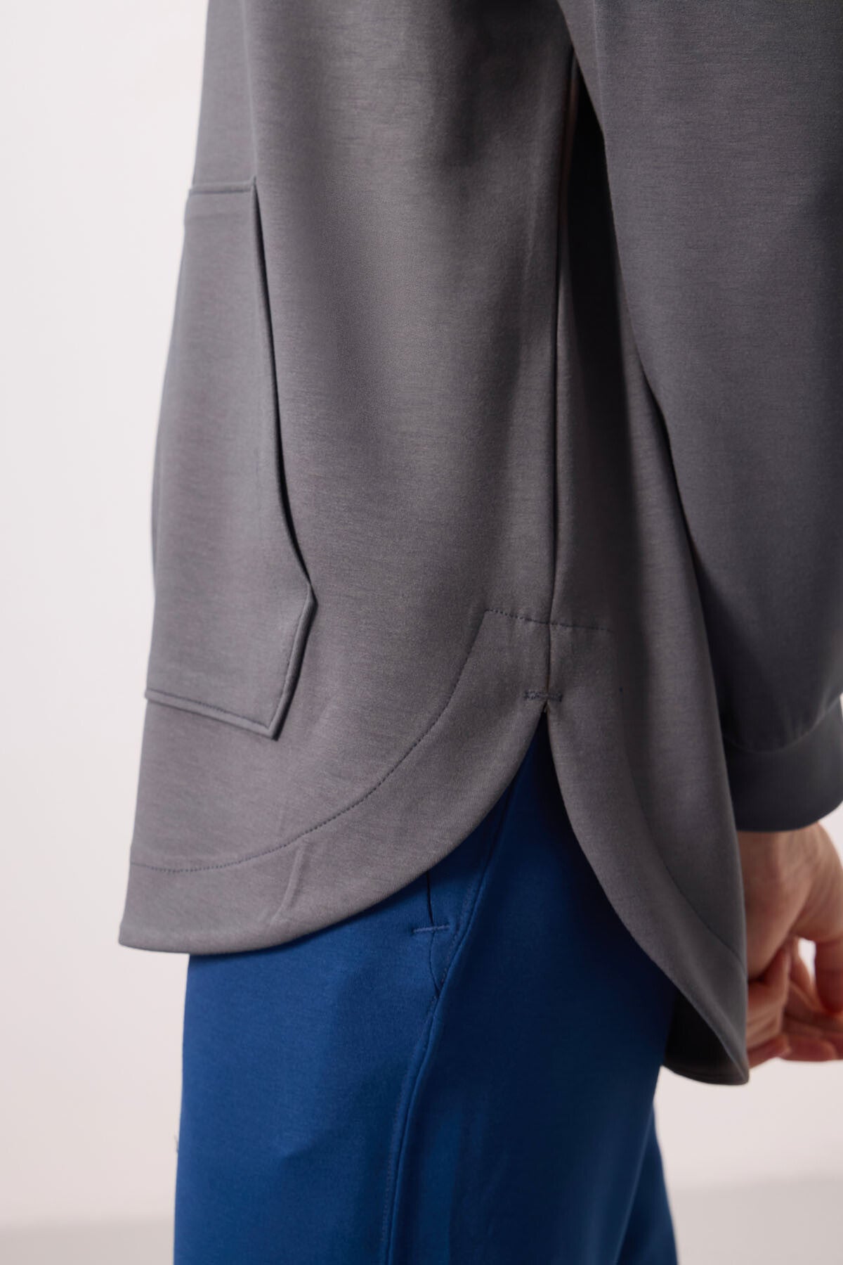 Dark Gray Soft Textured Oversize Women's Tunic Hoodie - 97302