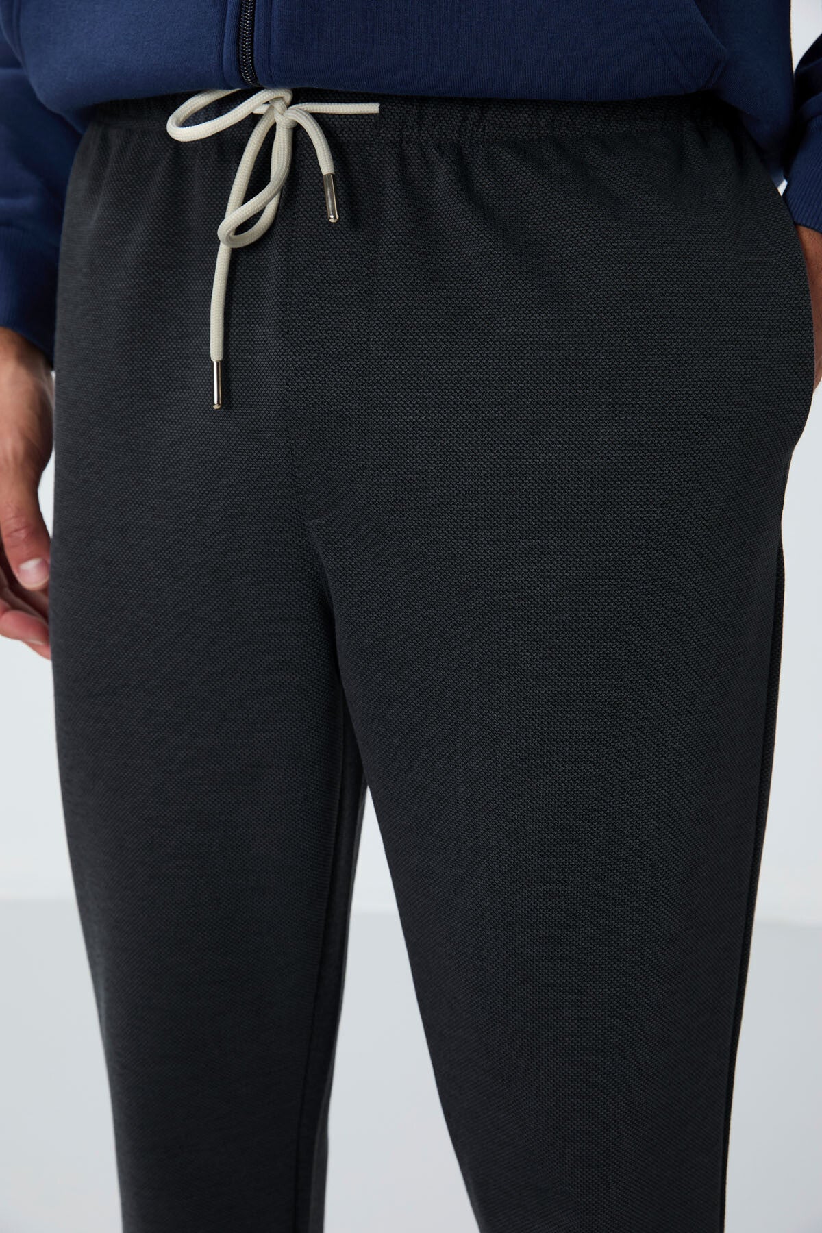 Dark Grey Textured Surface Standard Fit Men's Tracksuit Bottom- 82154