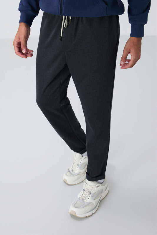 Dark Grey Textured Surface Standard Fit Men's Tracksuit Bottom- 82154