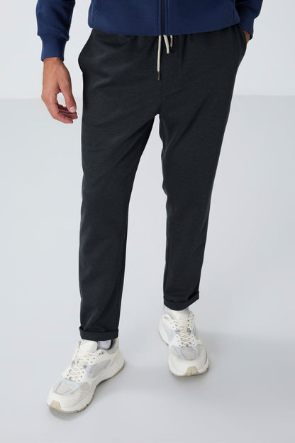 Dark Grey Textured Surface Standard Fit Men's Tracksuit Bottom- 82154