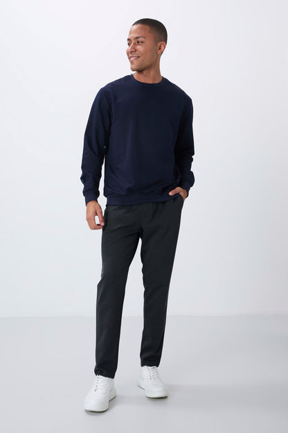 Dark Grey Textured Surface Standard Fit Men's Tracksuit Bottom - 82155