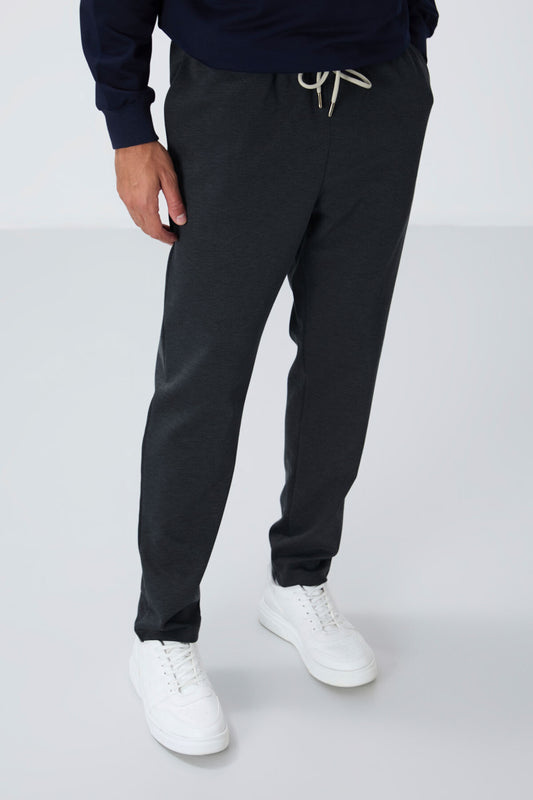 Dark Grey Textured Surface Standard Fit Men's Tracksuit Bottom - 82155
