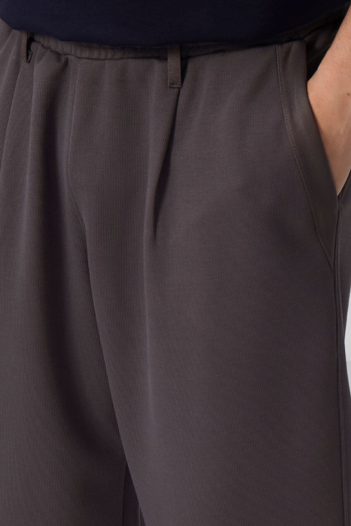 Dark Gray Textured Surface Comfort Fit Palazzo Men's Trousers - 82163
