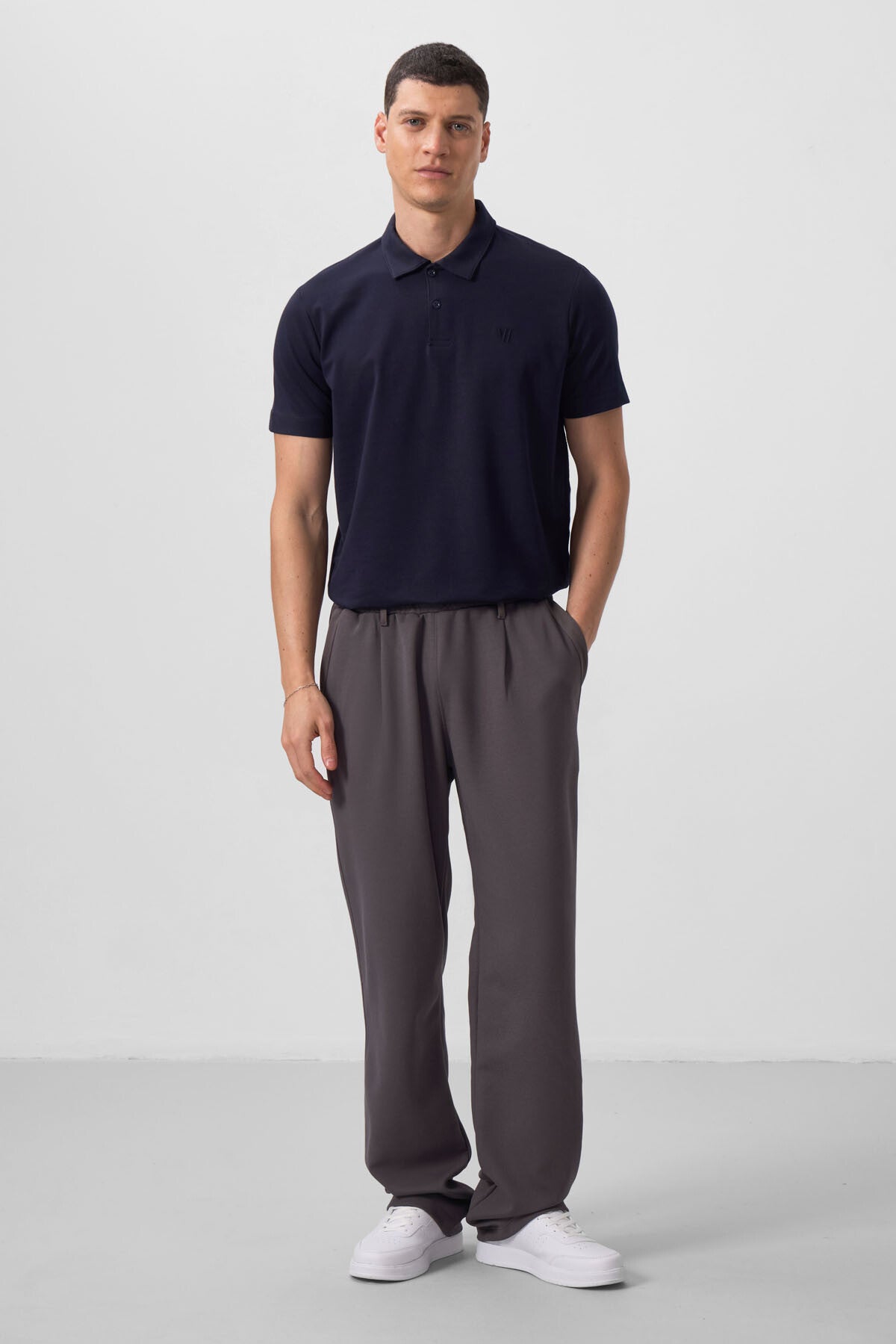Dark Gray Textured Surface Comfort Fit Palazzo Men's Trousers - 82163