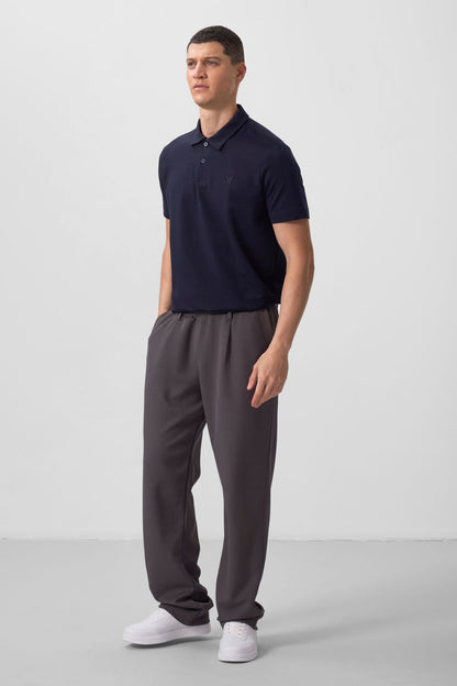 Dark Gray Textured Surface Comfort Fit Palazzo Men's Trousers - 82163