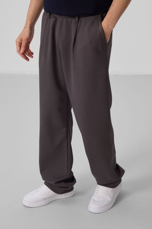 Dark Gray Textured Surface Comfort Fit Palazzo Men's Trousers - 82163