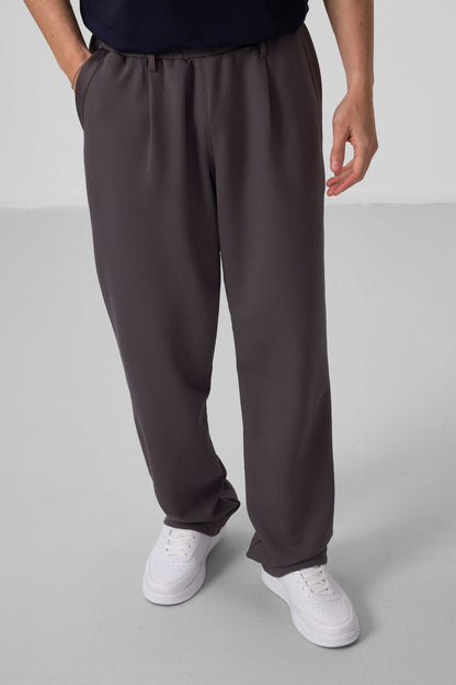 Dark Gray Textured Surface Comfort Fit Palazzo Men's Trousers - 82163