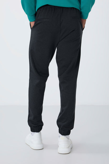 Dark Gray Textured Surface Standard Fit Men's Tracksuit Bottom - 82156