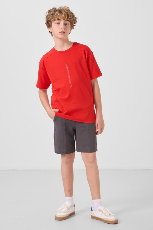 Dark gray cotton Standard Fit Basic Boys Shorts - 11289