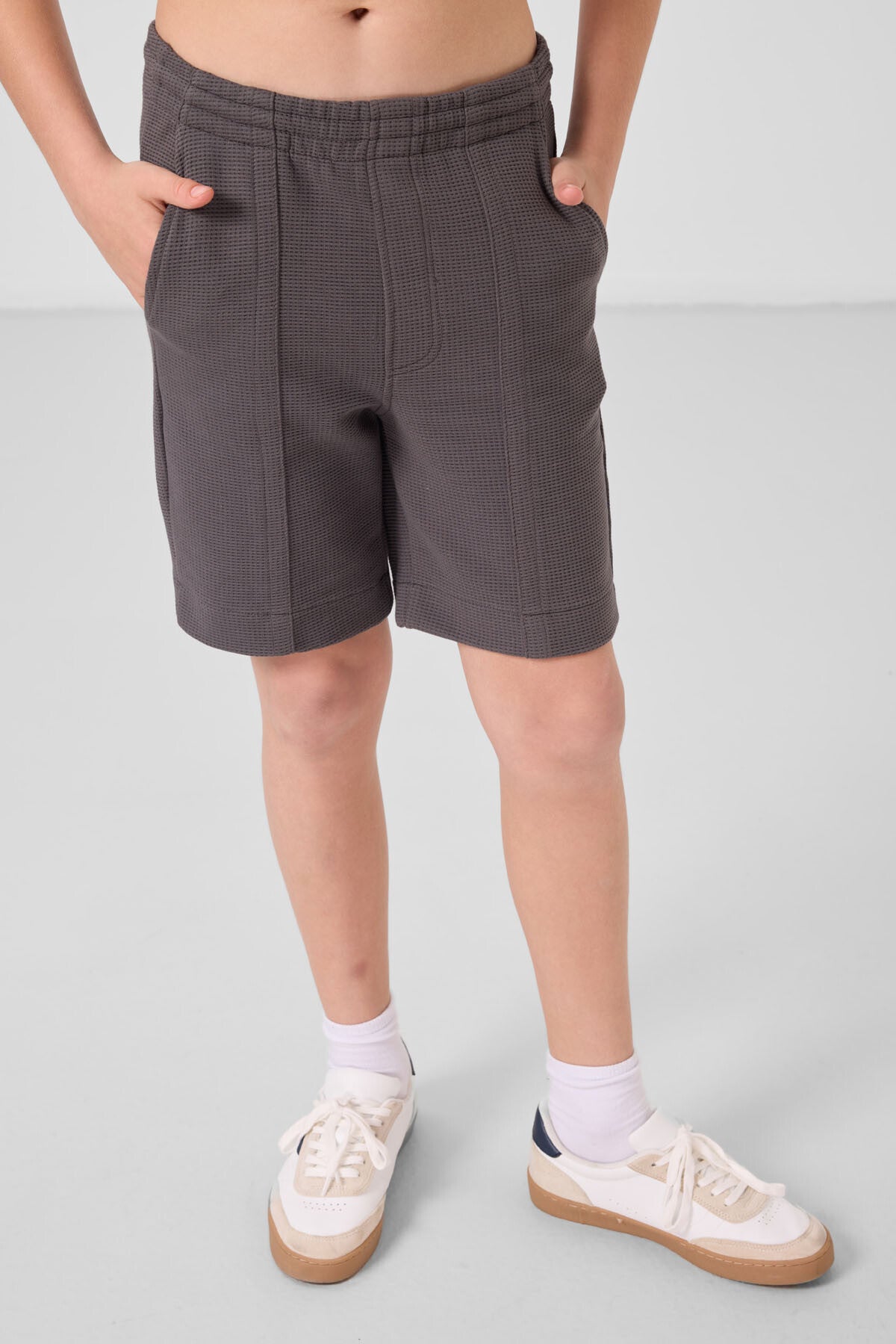 Dark gray cotton Standard Fit Basic Boys Shorts - 11289