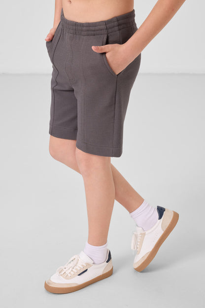 Dark gray cotton Standard Fit Basic Boys Shorts - 11289