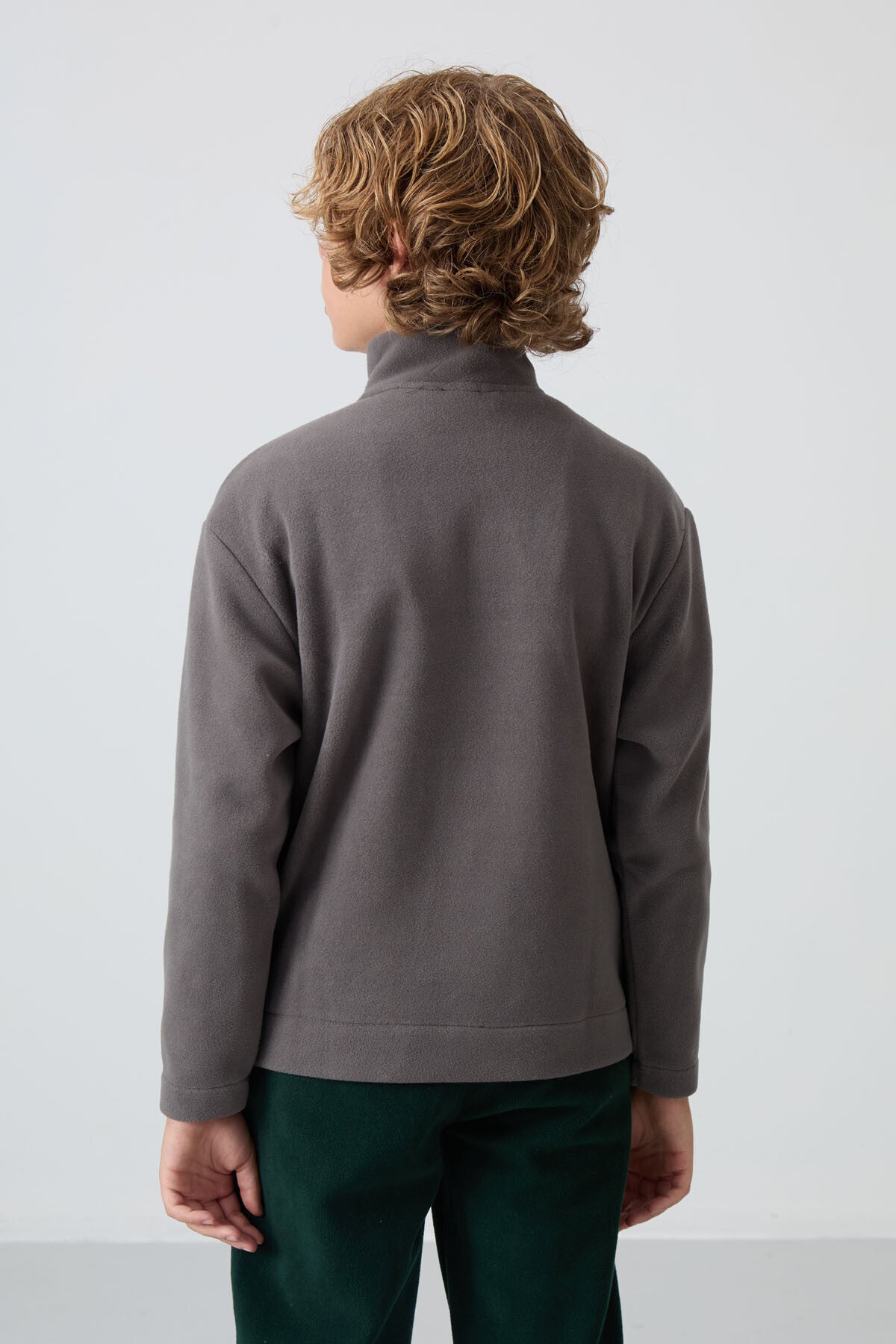Dark Grey Thick Soft Textured Standard Fit Embroidered Fleece Boys' Sweatshirt - 11221
